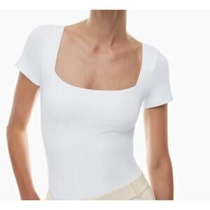 Babaton White Square Neck Bodysuit